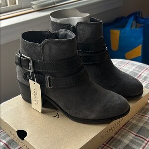 Sonoma Dark Gray Suede Ankle Booties with Buckle Straps